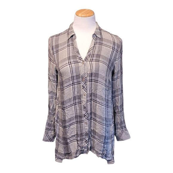 J. Jill Grey Plaid Button-Down Tunic Shirt. XS - Picture 1 of 9